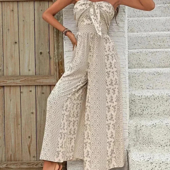 Apricot Boho Women's Printed Strapless Jumpsuit - Picture 3 of 6
